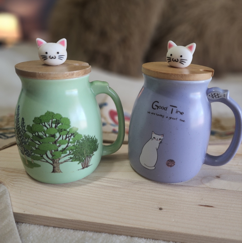 Good time kitty tea mugs w/rubber kitty top